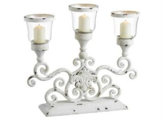  Antique White Three Votive Centerpiece Candleholder Iron & Glass