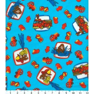 Cotton Print Curious George Fire Truck Patch Arts, Crafts