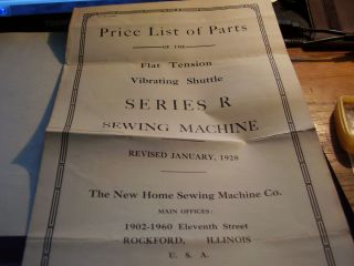 New Home Sewing Machine 1928 Parts Price List Series R