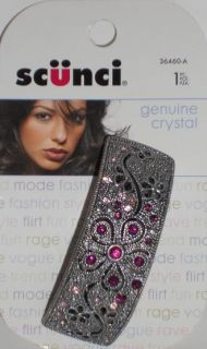 Scunci Metal Barrette with Genuine Light and Dark Pink Crystals New