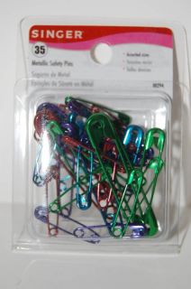 Singer 35 Metallic Colored Safety Pins Assorted Sizes Green Teal
