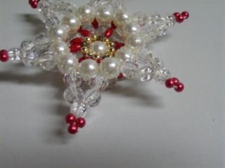 Vintage 60s Mod Space Age Pearls Beaded Star Ornament Homemade