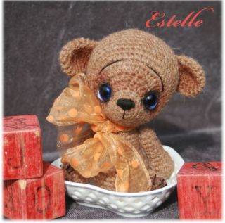 OOAK Mini Teddy Bear 5 ★ Crocheted Alpaca★ by Thread Artist