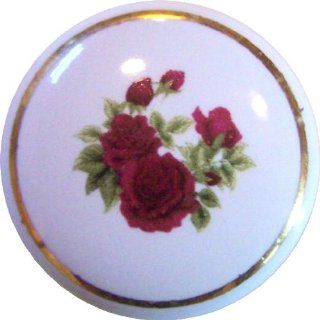 Red Rose Gold Border Ceramic Cabinet Drawer Pull Knob