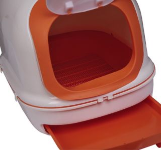 New Large Split Hooded Cat Litter Box Litter Pan with Scoop Orange