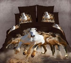 Luxury Oil Painting Horse Print King Size Bedding Bed Set Duvet Covers