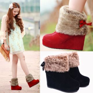  Snow Boots Thick Wedge Heel Bowknot Shoes Women Ladies Winter