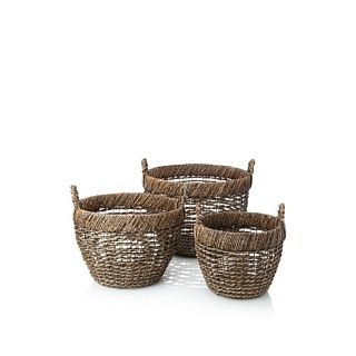 Wald Imports Set of 3 Round Open Weave Seagrass Baskets