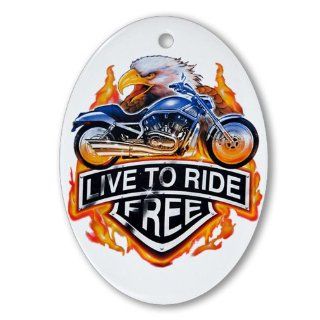 Ornament (Oval) Live To Ride Free Eagle and Motorcycle