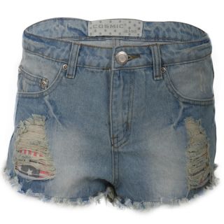  American Flag Print Shorts Ladies Light Blue Hotpants Size 6 14