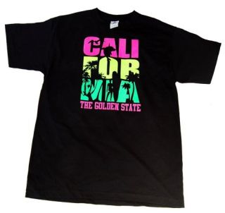 California The Golden State Surf 80s Cotton T Shirt  Black