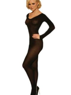 Black or Nude Sheer Long Sleeve Bodystocking Open Crotch