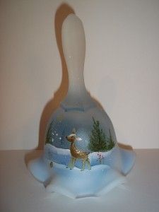 Fenton Glass FRENCH OPALALESCENT SATIN HP RUDOLPH REINDEER LEGACY BELL
