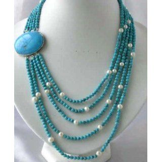 18 24 5 Rows Blue Turquoise Bead White Pearl Oval