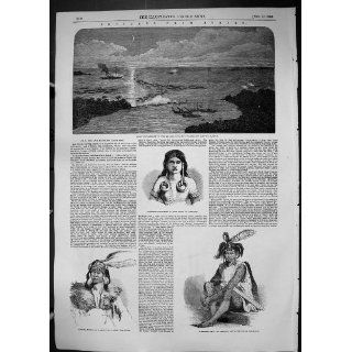 Antique Print of 1849 Borneo Dyak Kenowit Tamah Kayan