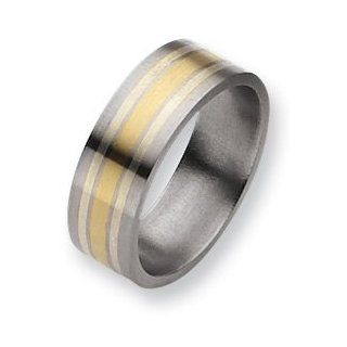 Titanium 14k Gold and Sterling Silver Inlay 8mm Satin Band