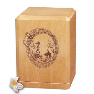 Lariat and Cowboy Classic Maple Wood Cremation Urn Home