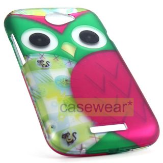Green Owl Rubberized Hard Case Cover for HTC One s T Mobile Fido