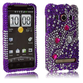For HTC EVO 4G Sprint Big Purple Jewel Diamond Rhinestone Bling Hard