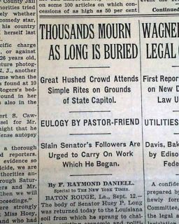  Actress Singer Death SUICIDE & Huey P. Long Death 1935 Old Newspaper