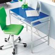 Mainstays Glass Top Desk Clear Blue Fuchsia