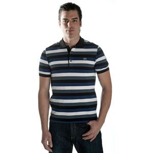Lacoste Multistripe Pique Polo   Mens   Casual   Clothing   Navy Blue