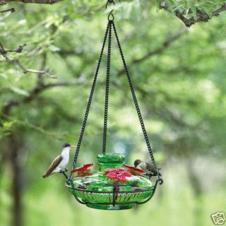 Parasol Green Glass Hummingbird Feeder Bloom Perch 3 Station with