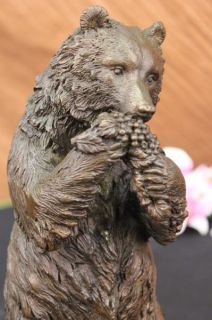 Original Tall Hungry Bear Eating Grapes Bronze Sculpture Statue