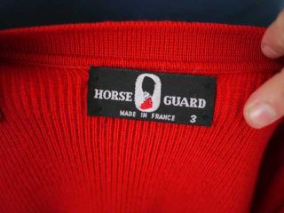 Vtg French Horse Equine Red Wool Cardigan Sweater Brass