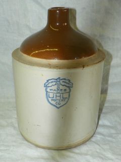  Pottery Blue Stoneware Acorn Wares Tan Crock Jug Huntingburg In