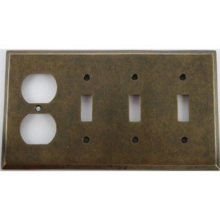 Aged Antique Brass 4 Gang Wall Plate   3 Toggle 1 Duplex Outlet