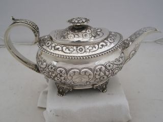 Awesome Hyams 1822 Silver Georgian Embossed Teapot 713G