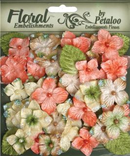  Peach Velvet Hydrangeas with Glitter 36 Pkg Sienna