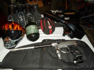 Silver Dust Dye DM6 Paintball Marker w/Mods/ Pinokio Hopper Lot with