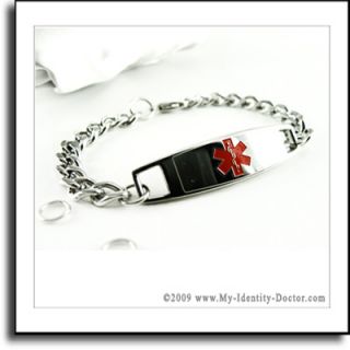 Ladies Medical Alert ID Bracelet Custom Engraved Tag Curb Chain Red I4