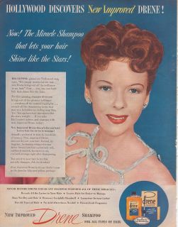 1947 Vintage Ad Magazine Drene Shampoo Ida Lupino