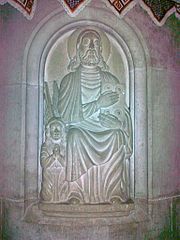 Medieval relief of Saint Matthew in the Church of Ják, Hungary (XIII