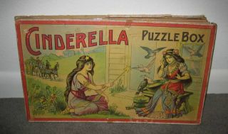 Antique Cinderella Puzzle Box Set 3 Puzzles Milton Bradley
