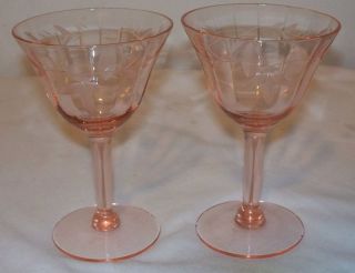 Vintage Pink Optic Glass Cocktail Liquor Goblets 2