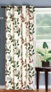  with Green and Taupe Leaf Print Grommet Curtain Drape Panel