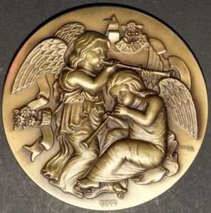 Religious Nativity Two Big Anjos Music Bronze Medal by Baltazar