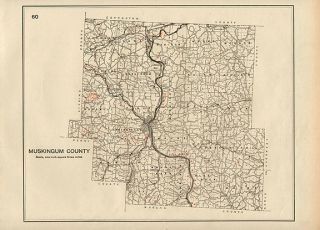Antique Map of Indian Mound Sites in Muskingum County Ohio