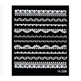 USD $ 2.39   6 Nail Art Stickers French Style White/Black/Pin​k Lace