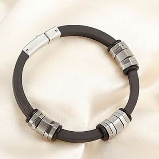 USD $ 16.39   Titanium Stainless Steel And Black Rubber Bracelet With