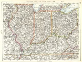 USA Mid West Illinois Indiana Ohio Kentucky 1897 Map