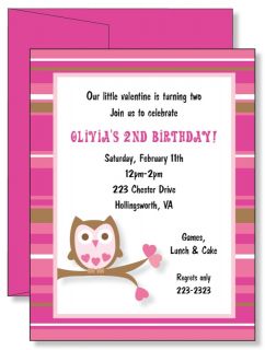  Personalized Valentines Day Owl Heart Birthday Party Invitations