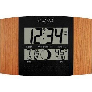 Digital Oak Atomic Wall Clock with Outdoor Temperature