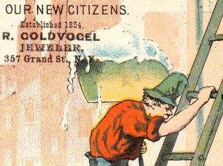 1882 Irish Immigrant Ethnic Adv Card Goldvogel Jeweler NY Bricklayer