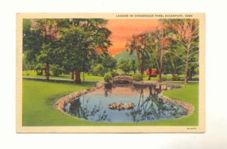 Lagoon in Vanderveer Park Davenport Iowa 1940 Postcard
