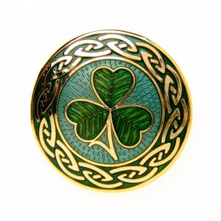 IRISH CELTIC KNOT SHAMROCK BROOCH PIN GOLD PLATED LADY WOMENS FASHION